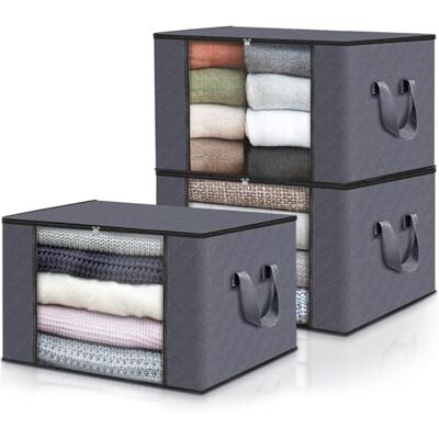 edihome , Förvaringsväska för kläder, (3 delar), garderobsorganisatör, med förstärkta handtag, slitstarka tygpåsar med genomskinligt fönster (mörkgrå, 3-pack) edihome , Förvaringsväska för kläder, (3 delar), garderobsorganisatör, med förstärkta handtag, slitstarka tygpåsar med genomskinligt fönster (mörkgrå, 3-pack)
