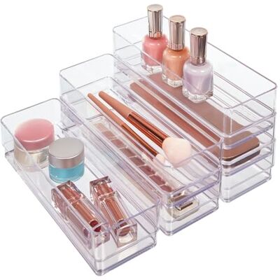 STORi SimpleSort 6-delad stapelbar klar låda organiseringssats 23 cm x 7,6 cm x 5 cm rektangulära brickor smala sminkförvaringskorgar och avdelare för kontorsskrivbord tillverkad i USA STORi SimpleSort 6-delad stapelbar klar låda organiseringssats 23 cm x 7,6 cm x 5 cm rektangulära brickor smala sminkförvaringskorgar och avdelare för kontorsskrivbord tillverkad i USA