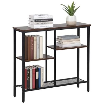 Relaxdays konsolbord, industriell, HxBxD: 75 x 80 x 22 cm, metall, MDF, smal konsol, hall, 4 hyllor, brun/svart Relaxdays konsolbord, industriell, HxBxD: 75 x 80 x 22 cm, metall, MDF, smal konsol, hall, 4 hyllor, brun/svart