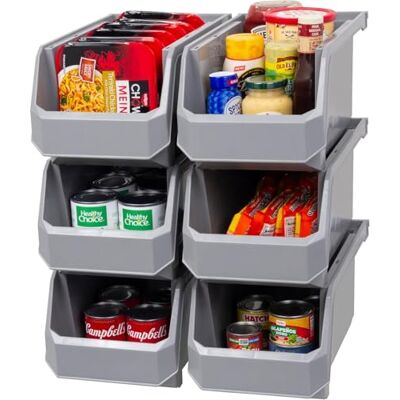 ReadySpace Plastbehållare för organisering och förvaringskorgar för garderob, kök, kontor eller skafferi organisation, stor, 6-pack, grå ReadySpace Plastbehållare för organisering och förvaringskorgar för garderob, kök, kontor eller skafferi organisation, stor, 6-pack, grå