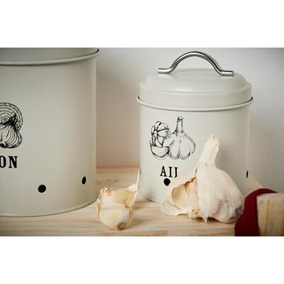 Gimel 530654 Förvaringslåda för vitlök volym 1 liter Ø 11 cm H 18 cm köksförvaringslåda färg beige vitlöksdekor Gimel 530654 Förvaringslåda för vitlök volym 1 liter Ø 11 cm H 18 cm köksförvaringslåda färg beige vitlöksdekor