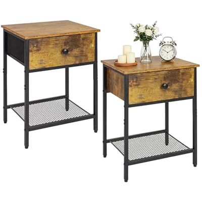 Relaxdays Sängbord set om 2, lådor och hylla, H x B x D: 55 x 40 x 30 cm, industri, träutseende, metall, mörkbrun/svart Relaxdays Sängbord set om 2, lådor och hylla, H x B x D: 55 x 40 x 30 cm, industri, träutseende, metall, mörkbrun/svart