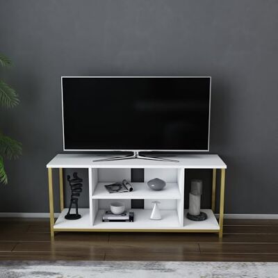 Hanah Home Glamorous TV-stativ, vitt & guld, 120 x 35 x 50,8 cm 100% melaminbelagd partikelbräda, 18 mm tjock, robust metallram Snygg och funktionell design för moderna vardagsrum Hanah Home Glamorous TV-stativ, vitt & guld, 120 x 35 x 50,8 cm 100% melaminbelagd partikelbräda, 18 mm tjock, robust metallram Snygg och funktionell design för moderna vardagsrum