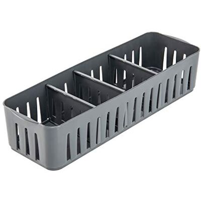 Simplify Förenkla stapelbar organiseringskorg med justerbara avdelare, 4 fack förvaringskorg, bra för kontor, hem och sovsal, polypropen, grå, 1-pack Simplify Förenkla stapelbar organiseringskorg med justerbara avdelare, 4 fack förvaringskorg, bra för kontor, hem och sovsal, polypropen, grå, 1-pack