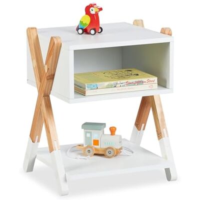 Relaxdays barnnattduksbord, öppet fack, HBT 42x34x30 cm, barnrum, vit/natur barnkommod X-design, trä & MDF Relaxdays barnnattduksbord, öppet fack, HBT 42x34x30 cm, barnrum, vit/natur barnkommod X-design, trä & MDF