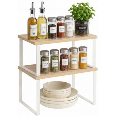 Relaxdays kryddhylla, 2-pack, naturvit Kökshylla, skåp och bänkskiva, stapelbara kryddhyllor, MDF och järn Relaxdays kryddhylla, 2-pack, naturvit Kökshylla, skåp och bänkskiva, stapelbara kryddhyllor, MDF och järn