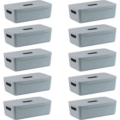 IDEA HOME 10 stycken förvaringslådor, plast, förvaring, låda, korgar, förvaring, plastlåda för badrum, hylla med lock, 5 l, blå IDEA HOME 10 stycken förvaringslådor, plast, förvaring, låda, korgar, förvaring, plastlåda för badrum, hylla med lock, 5 l, blå