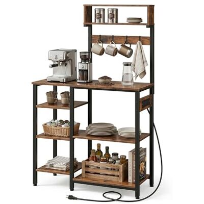 Relaxdays Kökshylla med uttag och USB, HBT: 151 x 82 x 40 cm, mikrovågsugnshylla, träutseende, öppen, metall, brun/svart Relaxdays Kökshylla med uttag och USB, HBT: 151 x 82 x 40 cm, mikrovågsugnshylla, träutseende, öppen, metall, brun/svart