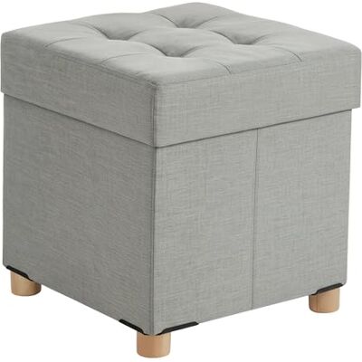 Relaxdays förvaringspall, stoppad, HxBxD: 38 x 38 x 38 cm, linneeffekt, träben, fyrkantigt fotstöd, ljusgrå Relaxdays förvaringspall, stoppad, HxBxD: 38 x 38 x 38 cm, linneeffekt, träben, fyrkantigt fotstöd, ljusgrå
