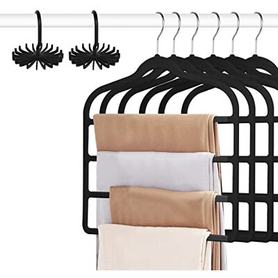 Tinfol 6-pack sammetsbyxhängare utrymmesbesparande, 4 lager icke-siden jeanshängare nivåhängare, svart multifunktionell byxställ perfekt för byxor, byxor, jeans, leggings Tinfol 6-pack sammetsbyxhängare utrymmesbesparande, 4 lager icke-siden jeanshängare nivåhängare, svart multifunktionell byxställ perfekt för byxor, byxor, jeans, leggings