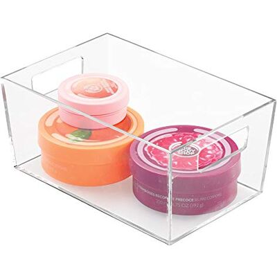 InterDesign iDesign Clarity Box, liten plasthylla med handtag för förvaring av kosmetika och smink i tvättstället, transparent InterDesign iDesign Clarity Box, liten plasthylla med handtag för förvaring av kosmetika och smink i tvättstället, transparent