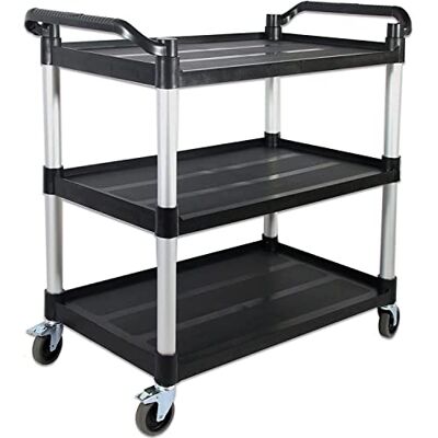 FIHUTED Servicevagn med hjul låsbar stor storlek, plast restaurangvagn kraftig, användbar kommersiell vagn för kontor, lager, matservice, 102 cm L x 48 cm B x 98 cm H. Svart (stor) FIHUTED Servicevagn med hjul låsbar stor storlek, plast restaurangvagn kraftig, användbar kommersiell vagn för kontor, lager, matservice, 102 cm L x 48 cm B x 98 cm H. Svart (stor)