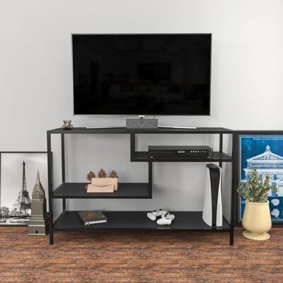 Hanah Home Industrial TV-stativ, 120 cm, antracit och svart 100% melaminbelagd partikelbräda, 18 mm tjock, 100% metallram snygg och hållbar för moderna vardagsrum Hanah Home Industrial TV-stativ, 120 cm, antracit och svart 100% melaminbelagd partikelbräda, 18 mm tjock, 100% metallram snygg och hållbar för moderna vardagsrum