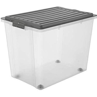 Rotho Compact förvaringslåda 70 l med lock och hjul, plast (PP) BPA-fri, grå/transparent, A3/70 l (57,0 x 39,5 x 43,5 cm) Rotho Compact förvaringslåda 70 l med lock och hjul, plast (PP) BPA-fri, grå/transparent, A3/70 l (57,0 x 39,5 x 43,5 cm)
