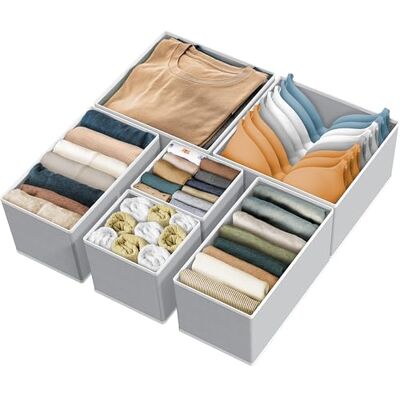 Simple Houseware Vikbar förvaringslåda i tyg, för garderober, byrålåda, organiserare med avdelare, korg, fack för underkläder, behåar, grå (set med 6) Simple Houseware Vikbar förvaringslåda i tyg, för garderober, byrålåda, organiserare med avdelare, korg, fack för underkläder, behåar, grå (set med 6)