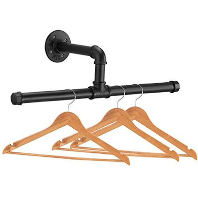 Elibbren Industriell rörrörklädhängare väggmonterad, kommersiell eller bostad garderob klädskärm, kraftig rustik vintage stål svart metall klädfästram, 1-pack Elibbren Industriell rörrörklädhängare väggmonterad, kommersiell eller bostad garderob klädskärm, kraftig rustik vintage stål svart metall klädfästram, 1-pack