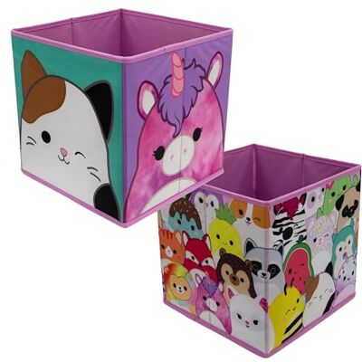 Squishmallows Character World officiellt licensierade förvaringslådor 2-pack hopfällbara förvaringskuber katt, enhörningsdesign perfekt för att organisera barnrum, lekrum, flerfärgad Squishmallows Character World officiellt licensierade förvaringslådor 2-pack hopfällbara förvaringskuber katt, enhörningsdesign perfekt för att organisera barnrum, lekrum, flerfärgad