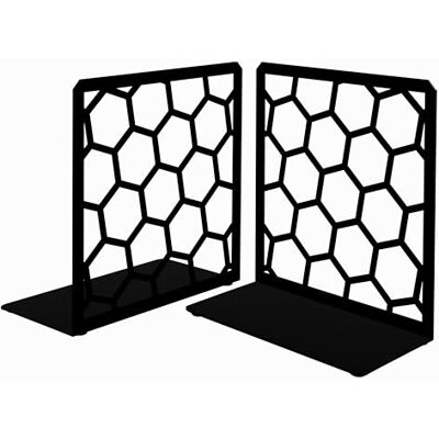 GEOMOD Premium geometriskt svart bikakestruktur bokstöd för hyllor, metallbokstöd för kontor, L-formad bokstoppare, rostfria bokstöd dekorativ unik för hemmet, 15 (L) x 15 (B) cm, 1 par GEOMOD Premium geometriskt svart bikakestruktur bokstöd för hyllor, metallbokstöd för kontor, L-formad bokstoppare, rostfria bokstöd dekorativ unik för hemmet, 15 (L) x 15 (B) cm, 1 par