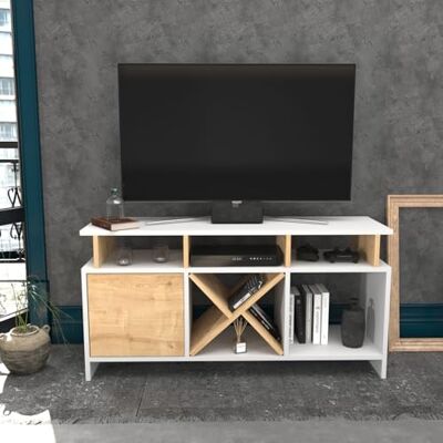 Hanah Home Stylish TV-stativ, White & Oak, 120 cm x 29,9 cm x 60,6 cm 100% melaminbelagd particle board, 18 mm tjock Modern design för vardagsrum och underhållningsplatser Hanah Home Stylish TV-stativ, White & Oak, 120 cm x 29,9 cm x 60,6 cm 100% melaminbelagd particle board, 18 mm tjock Modern design för vardagsrum och underhållningsplatser