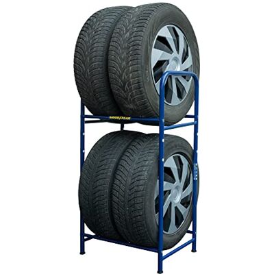 Goodyear Däckhylla för 4 däck, platsbesparande förvaring, höjdjusterbar, 2 nivåer, lastkapacitet upp till 120 kg, blå Goodyear Däckhylla för 4 däck, platsbesparande förvaring, höjdjusterbar, 2 nivåer, lastkapacitet upp till 120 kg, blå