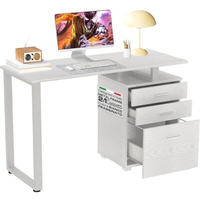 BAKAJI Byrå Skrivbord 3 Lådor Arbetsbord Pc Datorhållare Trä Stålram Modern Design 120 x 50 x 75 cm Heminredning Kontor Barnrum (Vit Burk) BAKAJI Byrå Skrivbord 3 Lådor Arbetsbord Pc Datorhållare Trä Stålram Modern Design 120 x 50 x 75 cm Heminredning Kontor Barnrum (Vit Burk)