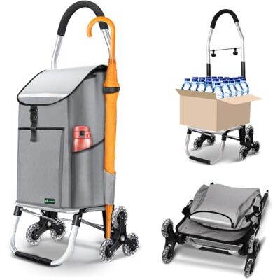 VOUNOT Shoppingvagn med 6 hjul i aluminium med isolerat vattentätt fack och vikbar 3-i-1 vikbar shoppingvagn väska grå VOUNOT Shoppingvagn med 6 hjul i aluminium med isolerat vattentätt fack och vikbar 3-i-1 vikbar shoppingvagn väska grå
