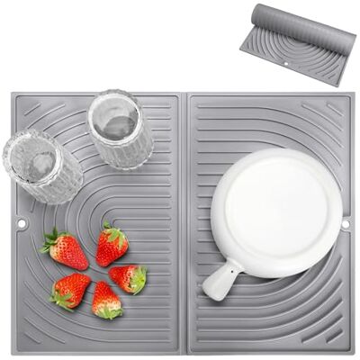 Oamwrae Droppmatta i Silikonskål, Vikbar Torkmatta, Värmebeständig Diskställsmatta, Universell Halkfri Diskunderlägg för Kök (43×34 cm, Grå) Oamwrae Droppmatta i Silikonskål, Vikbar Torkmatta, Värmebeständig Diskställsmatta, Universell Halkfri Diskunderlägg för Kök (43×34 cm, Grå)
