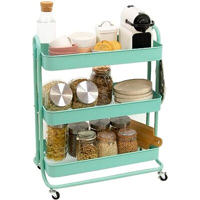 Craftelier Stor organisationsvagn i metall med 3 brickor 4 360° roterande hjul med 2 bromsar (mint, stor) Craftelier Stor organisationsvagn i metall med 3 brickor 4 360° roterande hjul med 2 bromsar (mint, stor)