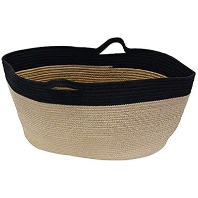 Box and Beyond Stor oval förvaringskorg i jute- och bomull, integrerade handtag, 40 cm x 65 cm x 35 cm, natur/svart Box and Beyond Stor oval förvaringskorg i jute- och bomull, integrerade handtag, 40 cm x 65 cm x 35 cm, natur/svart
