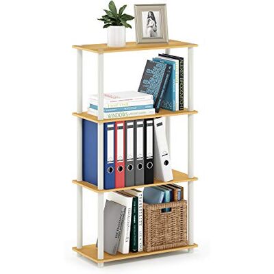 Furinno Turn-N-Tube 4-nivåer mångsidig hylla displayställ med runda rör, bok/vit Furinno Turn-N-Tube 4-nivåer mångsidig hylla displayställ med runda rör, bok/vit