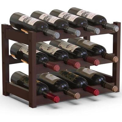 BAKAJI Vinkällare i bambu, trä med 12 fack för champagnevin, markflaskhållare, vinkällare för barhörnet, vardagsrum, kök, bistrot, restaurang, 43,5 x 24 x 30 cm (valnöt) BAKAJI Vinkällare i bambu, trä med 12 fack för champagnevin, markflaskhållare, vinkällare för barhörnet, vardagsrum, kök, bistrot, restaurang, 43,5 x 24 x 30 cm (valnöt)