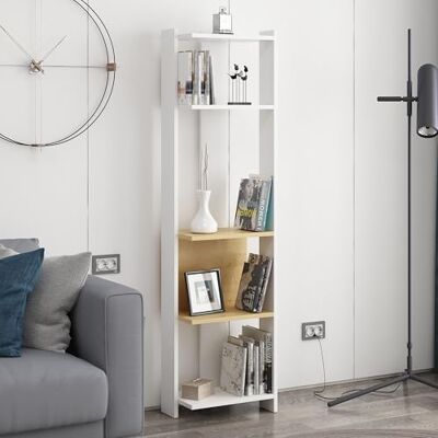 Hanah Home Snygg väggmonterad bokhylla, vit & oak, 165 cm höjd 100% melaminbelagd partikelbräda, 18 mm tjock flera hyllor för moderna utrymmen Hanah Home Snygg väggmonterad bokhylla, vit & oak, 165 cm höjd 100% melaminbelagd partikelbräda, 18 mm tjock flera hyllor för moderna utrymmen