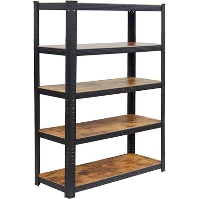 Relaxdays Kraftig lasthylla, 500 kg, HBT: 180 x 100 x 40 cm, 5 nivåer, träutseende, förvaringshylla, stål och MDF, svart/brun Relaxdays Kraftig lasthylla, 500 kg, HBT: 180 x 100 x 40 cm, 5 nivåer, träutseende, förvaringshylla, stål och MDF, svart/brun