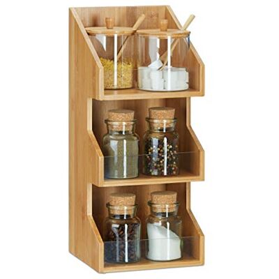 Relaxdays Organizer bambu med 3 nivåer, öppna förvaringsfack för kontor, kryddhylla för kök, H 41 x 18 x 17 cm, natur Relaxdays Organizer bambu med 3 nivåer, öppna förvaringsfack för kontor, kryddhylla för kök, H 41 x 18 x 17 cm, natur