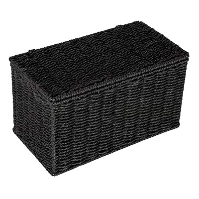 Household Essentials Small Handwoven Paper Rope Wicker Basket with Lid, Black Household Essentials Small Handwoven Paper Rope Wicker Basket with Lid, Black