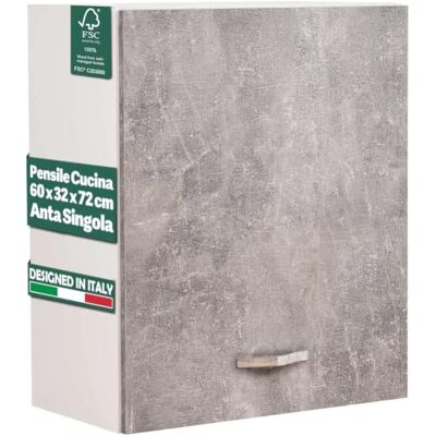 Shally Dogan Vägghängande köksskåp, hängande garderob i trä med enkeldörr 1 hylla och 2 fack, rymligt och hållbart väggskåp, cementgrå, storlek 60 x 32 x 72 H cm Shally Dogan Vägghängande köksskåp, hängande garderob i trä med enkeldörr 1 hylla och 2 fack, rymligt och hållbart väggskåp, cementgrå, storlek 60 x 32 x 72 H cm