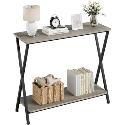 Garvee Konsoler för möbler, entréhallar konsolbord, entré och vardagsrum för att placera dekoration och dagliga föremål, robust struktur, 85 × 30 × 81 cm, grå Garvee Konsoler för möbler, entréhallar konsolbord, entré och vardagsrum för att placera dekoration och dagliga föremål, robust struktur, 85 × 30 × 81 cm, grå