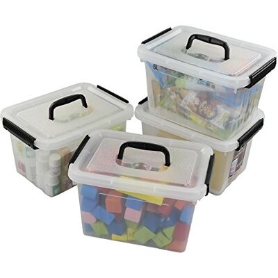 Ggbin 6 quart genomskinlig spärr förvaringslåda med svarta handtag och spärrar – 4-pack Ggbin 6 quart genomskinlig spärr förvaringslåda med svarta handtag och spärrar – 4-pack