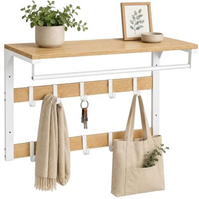 Relaxdays vägggarderob 3-i-1, 10 krokar, klädstång, hatthylla, natur/vit 42 x 65 x 30 cm Relaxdays vägggarderob 3-i-1, 10 krokar, klädstång, hatthylla, natur/vit 42 x 65 x 30 cm
