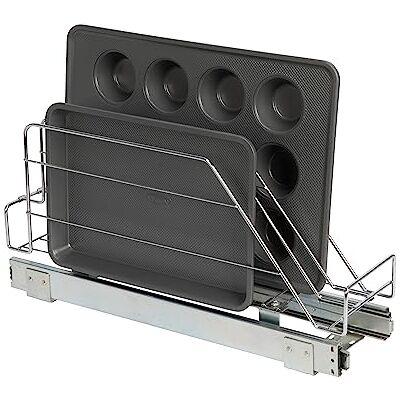 Household Essentials Hushållsväsentligheter Glidez multifunktionellt krompläterat stål utdragbar/utskjutningsförvaring organiserare för köksredskap och bakredskap passar skåp eller hylla i standardstorlek, krom Household Essentials Hushållsväsentligheter Glidez multifunktionellt krompläterat stål utdragbar/utskjutningsförvaring organiserare för köksredskap och bakredskap passar skåp eller hylla i standardstorlek, krom