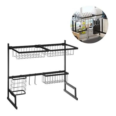 Avilia Diskbänksorganisatör med 5 fack 2 nivåer droppbricka med krokar för koppar, i metall, 8 x 51,5 x 30 cm, svart Avilia Diskbänksorganisatör med 5 fack 2 nivåer droppbricka med krokar för koppar, i metall, 8 x 51,5 x 30 cm, svart
