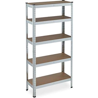 Relaxdays Galvaniserad hylla för tung last, lastkapacitet 875 kg, 150 x 75 x 30 cm, 5 golv, för anslutning, stål, lagerhylla, källare, silver Relaxdays Galvaniserad hylla för tung last, lastkapacitet 875 kg, 150 x 75 x 30 cm, 5 golv, för anslutning, stål, lagerhylla, källare, silver