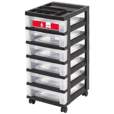 IRIS USA , Inc. Förvaringslåda i plast, rullvagn med organiseringstopp, svart, 6 IRIS USA , Inc. Förvaringslåda i plast, rullvagn med organiseringstopp, svart, 6