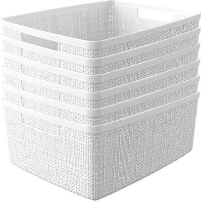 Curver Set of 6 Jute Medium Decorative Plastic Organization and Storage Baskets, Perfect Bins for Home Office, Closet Shelves, Kitchen Pantry and All Bedroom Essentials, White Curver Set of 6 Jute Medium Decorative Plastic Organization and Storage Baskets, Perfect Bins for Home Office, Closet Shelves, Kitchen Pantry and All Bedroom Essentials, White
