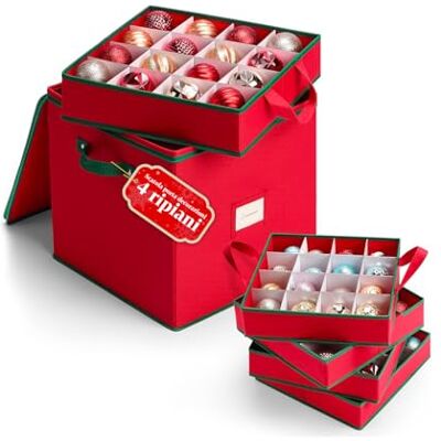 Avilia Vikbart Oxford-tyg julgranskulor organisatör, 32 x 32 x 32 cm, med 4 modulära fack för 64 dekorationer, dammskydd och enkel förvaring under säng eller garderob Avilia Vikbart Oxford-tyg julgranskulor organisatör, 32 x 32 x 32 cm, med 4 modulära fack för 64 dekorationer, dammskydd och enkel förvaring under säng eller garderob