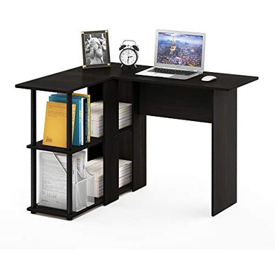 Furinno Abbott L-format skrivbord, datorskrivbord med bokhylla, Espresso/svart Furinno Abbott L-format skrivbord, datorskrivbord med bokhylla, Espresso/svart