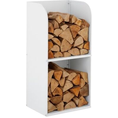 Relaxdays vedhållare, HxBxD: 80x40x30 cm, 2 fack, förvaring för stockar, staplat trä, järn, vit, 100%, 80 x 40 x 30 cm Relaxdays vedhållare, HxBxD: 80x40x30 cm, 2 fack, förvaring för stockar, staplat trä, järn, vit, 100%, 80 x 40 x 30 cm