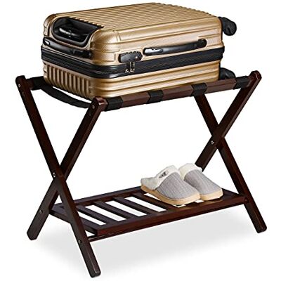 Relaxdays Bagageställ vikbart, bagagepall trä, HBT 54,5 x 66 x 44,5 cm, 2 hyllor, bagageförvaring hotell, brun Relaxdays Bagageställ vikbart, bagagepall trä, HBT 54,5 x 66 x 44,5 cm, 2 hyllor, bagageförvaring hotell, brun