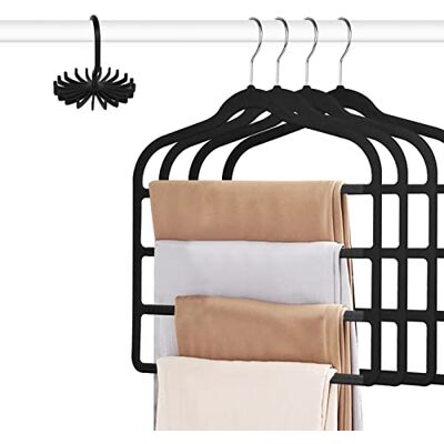 Tinfol Sammet byxhängare platsbesparande, 4-pack svarta icke-silp sammetshängare, flera nivåer ultratunna byxhängare, garderob multifunktion byxställ för byxor, halsdukar, jeans, leggings Tinfol Sammet byxhängare platsbesparande, 4-pack svarta icke-silp sammetshängare, flera nivåer ultratunna byxhängare, garderob multifunktion byxställ för byxor, halsdukar, jeans, leggings