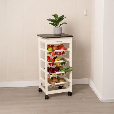 Chef Vida 4 nivåer köksvagn vagn förvaringskorgar låda, tall, vit och svart, 81 x 37 x 37 cm Chef Vida 4 nivåer köksvagn vagn förvaringskorgar låda, tall, vit och svart, 81 x 37 x 37 cm